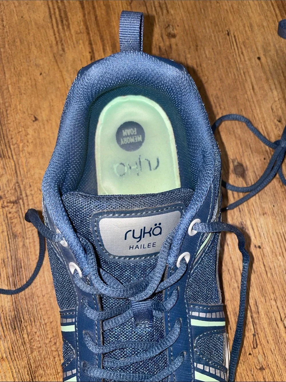 Ryka Women’s Hailee Memory Foam Walking Shoes Navy with Mint Green Accent